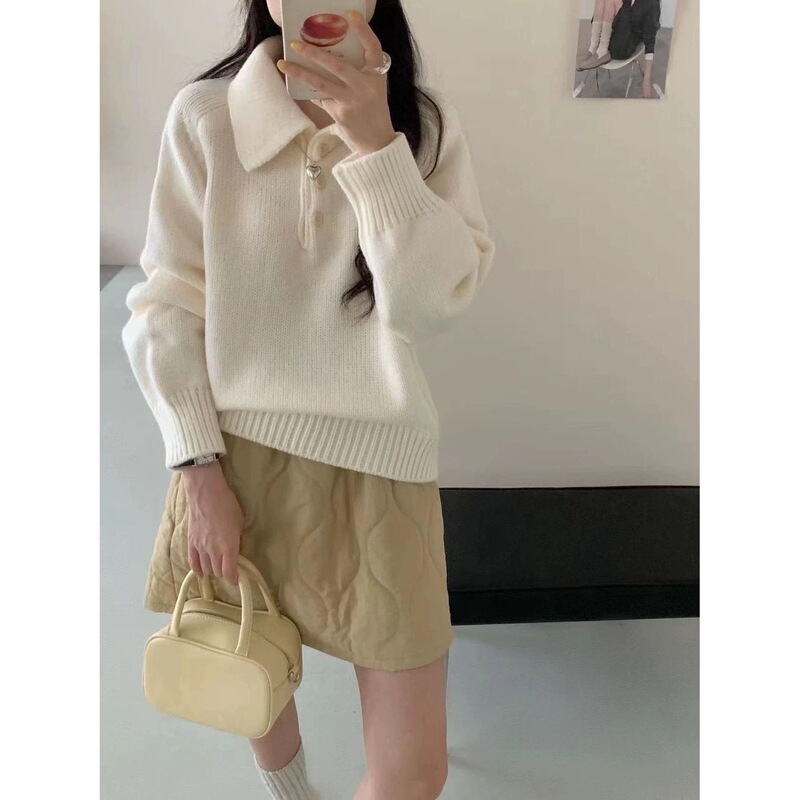 Gentle and sweet style soft collar sweater for women, 2026 autumn and winter new model, loose long-sleeve knitted top