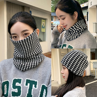 New Black and White chess multi-functional variety scarf women's autumn and winter warm windproof ear mask all-match neck protection collar