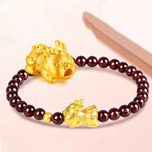 Pure Gold Pixiu Baby Bracelet 3D Hard Gold Garnet Braided Pixiu Baby Bracelet 999 Pure Gold Pixiu Accessories