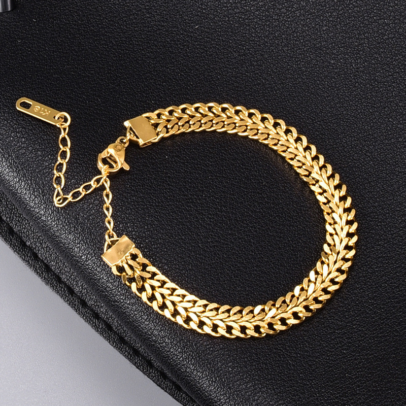 European and American style new retro double 18K coarse twist bracelet female ins short design girlfriends bracelet simple student