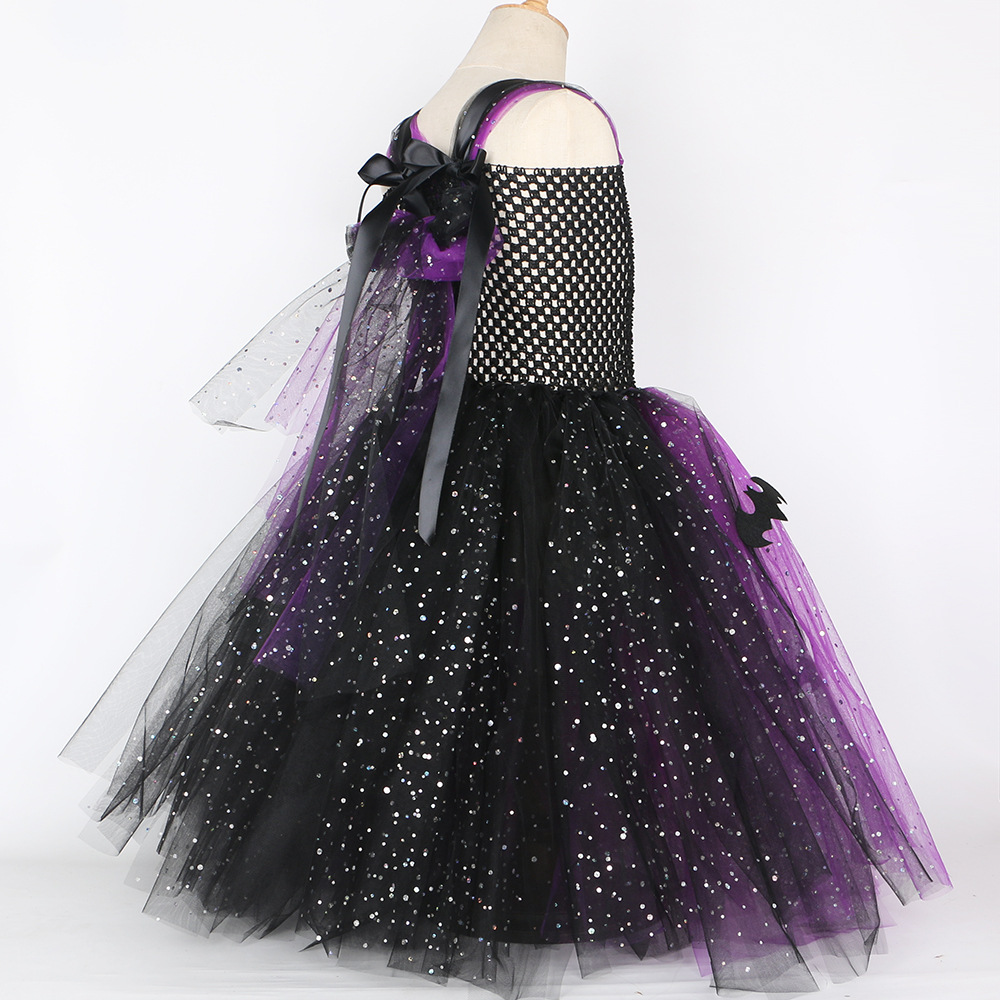  Baby Girls' Clothing long dress for girls sequined mesh tulle skirt bat witch role play_voghion.com
