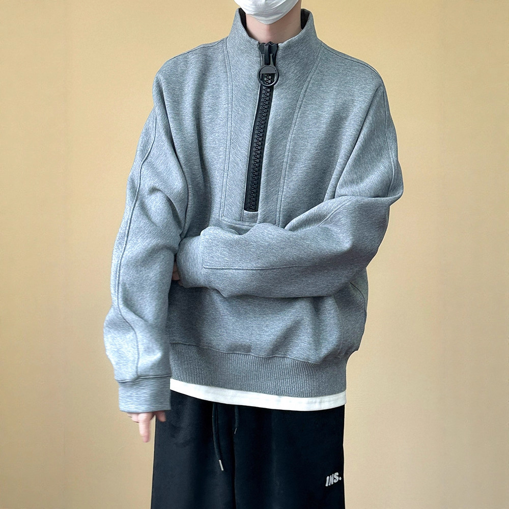 Big Zipper Stand Up Collar Hoodie For Men, Versatile For Winter High Street, Loose Fitting Top, Trendy Brand Casual Couple Jacket_voghion.com