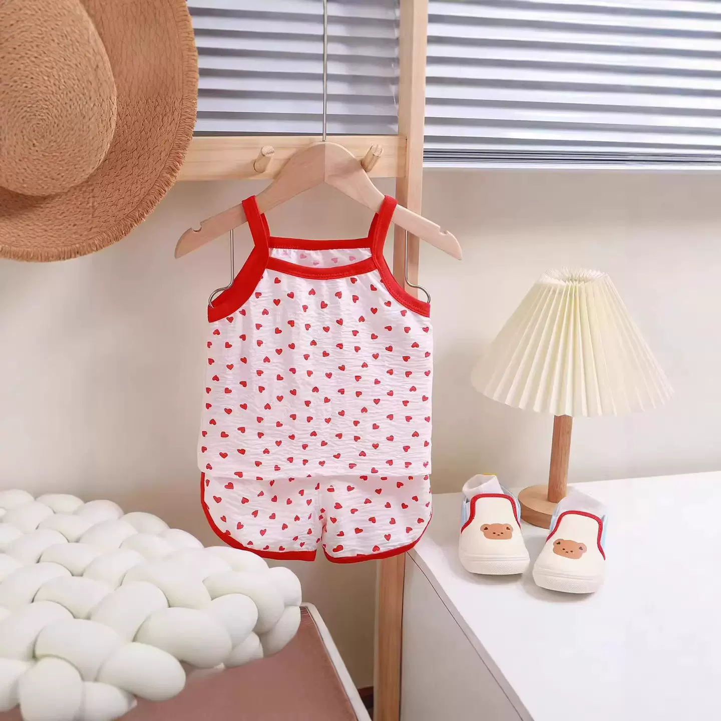 2025夏季新款儿童吊带套装女童云朵棉吊带背心宝宝薄款家居睡衣Z