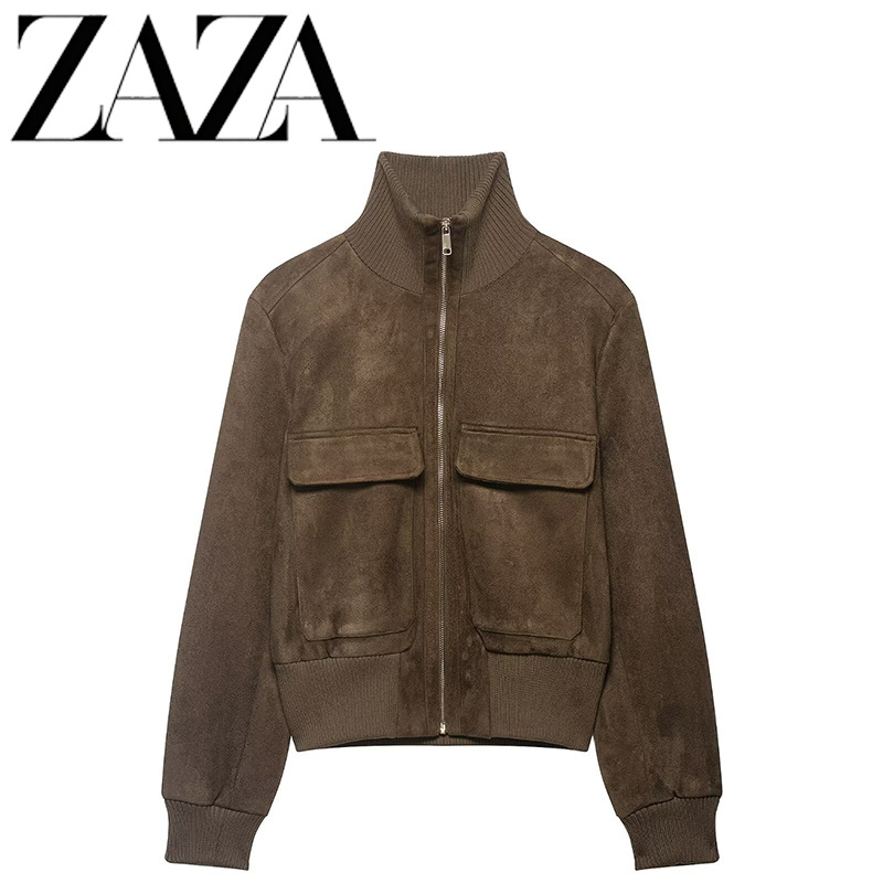 Zaza Self-Made European and American Style Wholesale Women's Clothing, Fashionable and Versatile, Casual Simple Ribbed Stand Collar Pilot Jacket