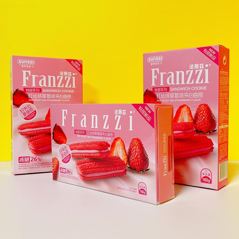 Franzzi red velvet strawberry flavored filled cookie office snack for leisure wedding celebration cake