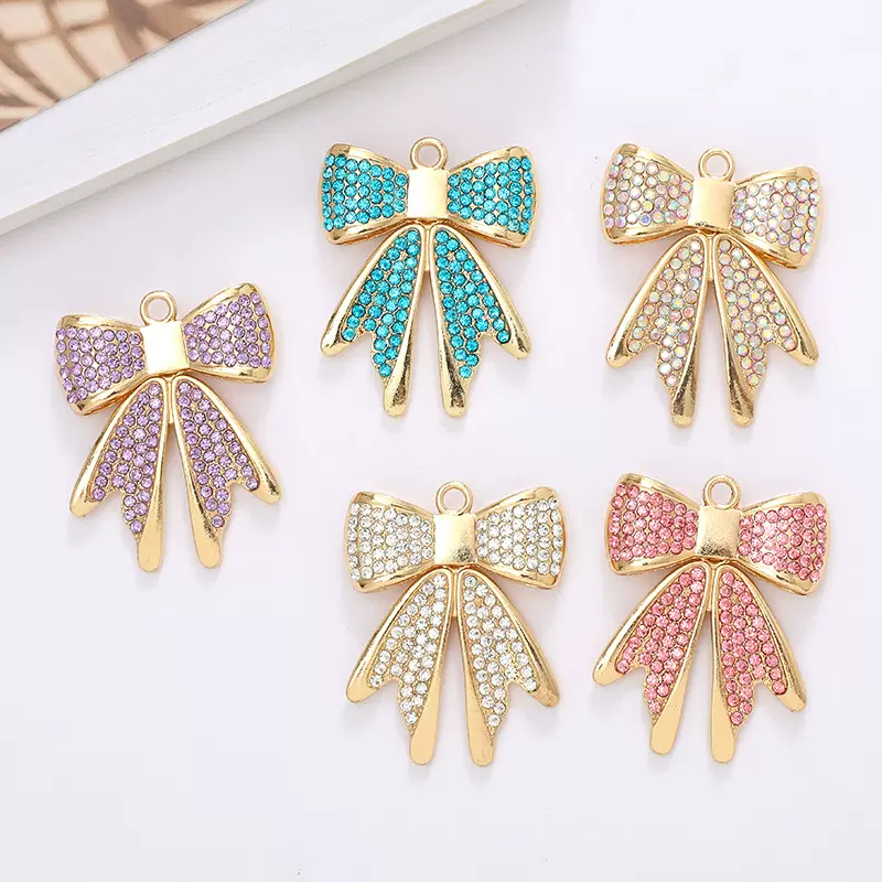 时尚新款合金镶钻蝴蝶结配件汽车出风口配饰百搭手机diy饰品配件