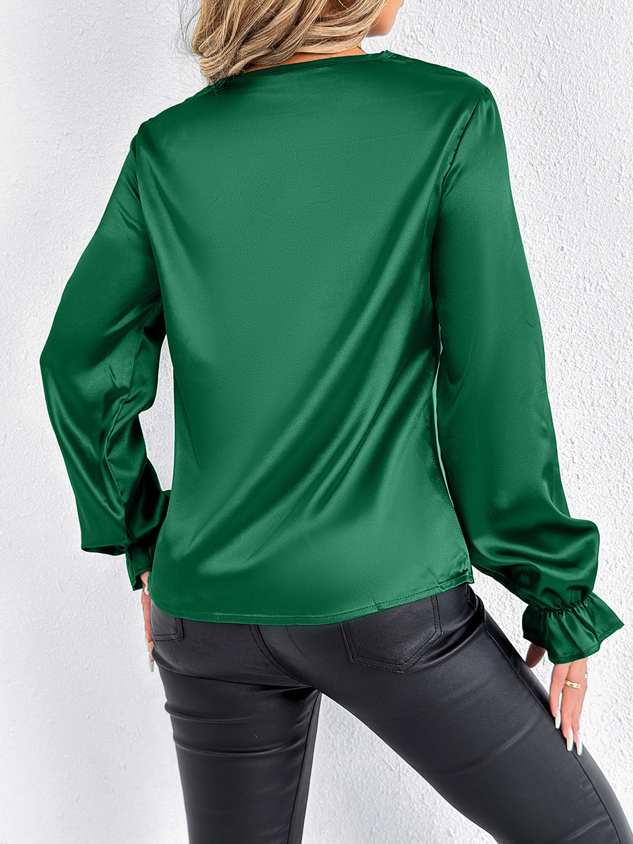Tiro real Estación independiente europea y americana Camisa de satén de Amazon de verano para mujer Camisa satinada de seda de imitación