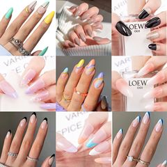 外貿簡約杏仁甲法式漸變甲片 尖頭美甲假指甲貼片跨境穿戴甲