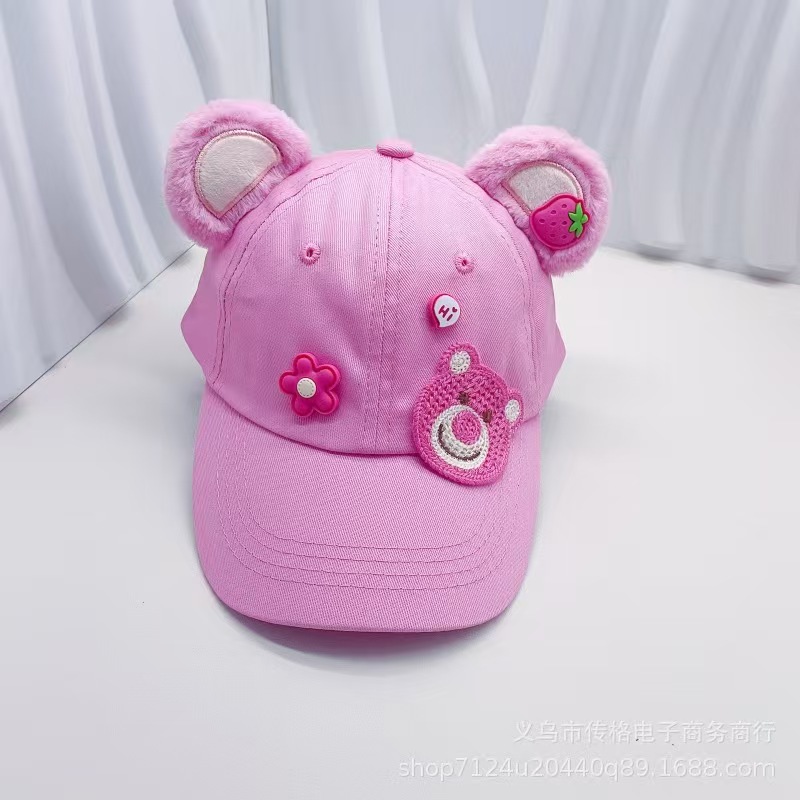Sombrero de béisbol infantil primavera y otoño osos de fresas lindos rosa dulce bebé gorra de lengua de pato moda coreana DLY image 14