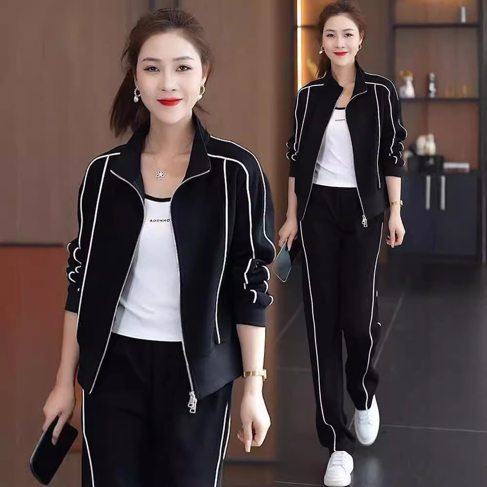 국경 간 레저 스포츠 세트 2024 년 초가을 새로운 여성 패션 시대 감소 슬림 카디건 스웨터 바지 투피스 세트