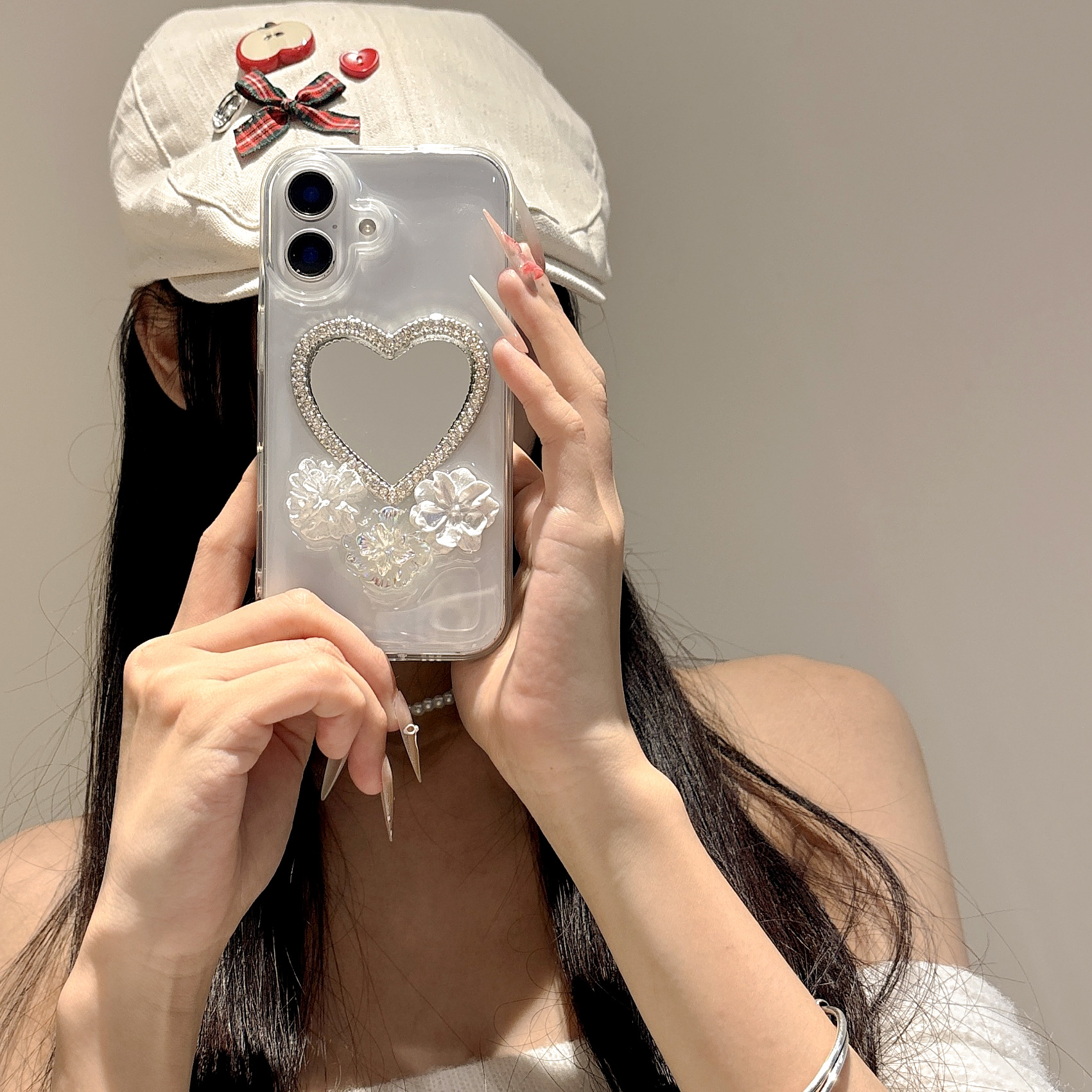 Rhinestone Butterfly Mobile Phone Case Suitable for Iphone17Promax Bow Tie Heart Mirror 16 Apple 15 Glitter Transparent