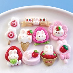 いちご兎兎プリンケーキデザートかわいいアニメdiy滴クリームゴム携帯ケースヘアピン樹脂部品