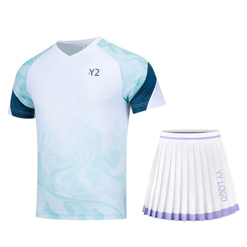 2025新款YY羽毛球服女款运动服套装比赛服速干上衣情侣训练服短袖|undefined