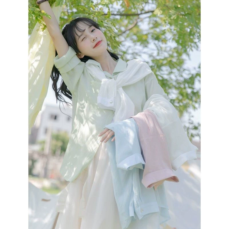 Милые рубашка, clothing защита от солнца, тонкий кардиган, slip dress, летний шелковый плащ, куртка