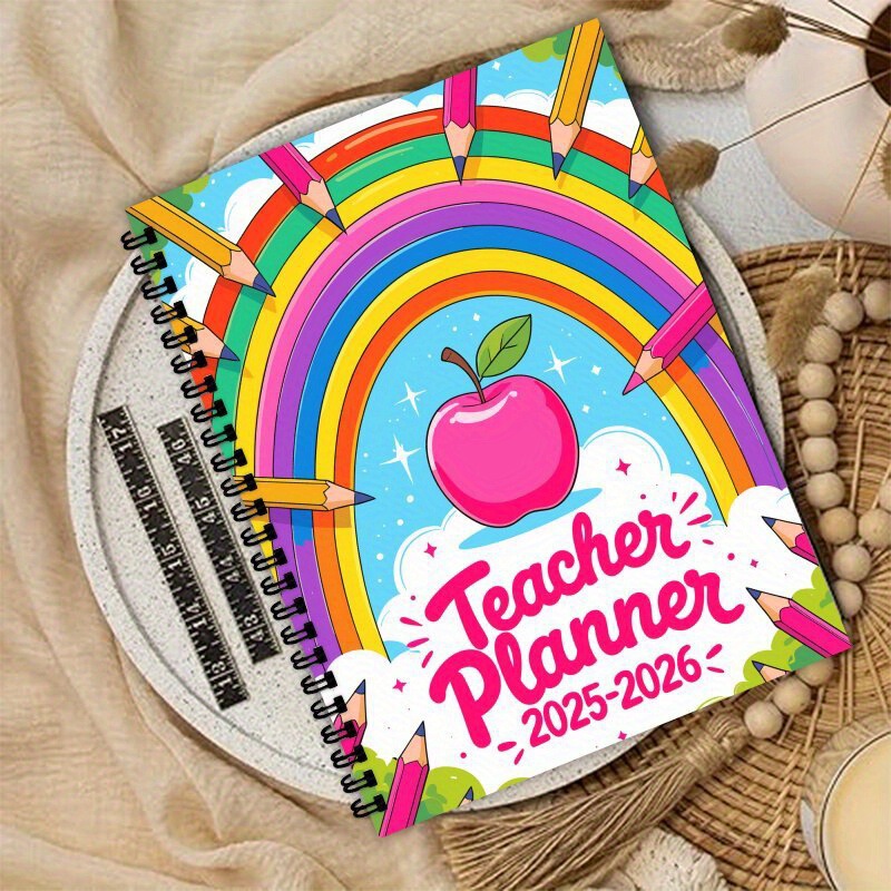 Amazon Cross-Border E-Commerce 2025-2026 Teacher's Planner Rainbow Apple Pattern Blank Diary Notebook