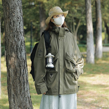 加绒内胆滑雪服户外工装风口袋冲锋衣外套风衣男女连帽休闲夹克