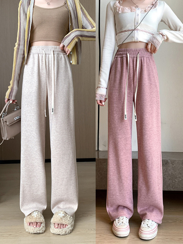 カシミヤのワイドパンツの女性の秋冬の新型のハイウエストはやせています。|undefined