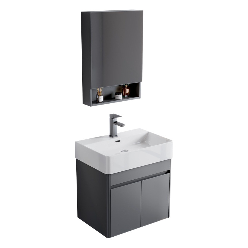 Combinación de gabinete de baño de aluminio de espacio pequeño apartamento de cerámica integrado lavabo de lavado de manos pequeño tamaño balcón lavabo esquina redondeada