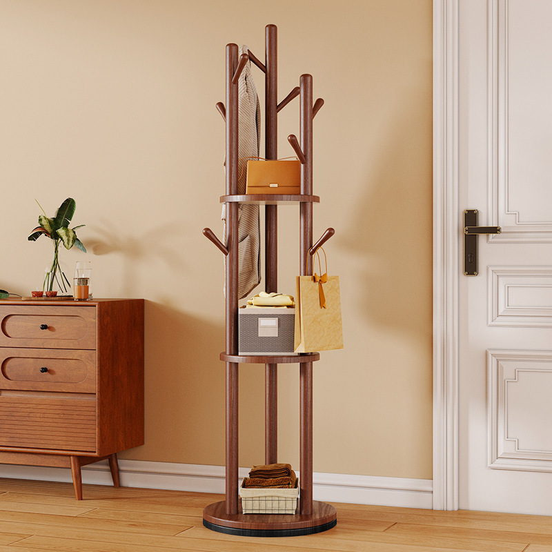 단단한 나무 회전 코트 랙 바닥 걸이 침실 가구 저장 랙 수직 옷 선반 거실 옷걸이