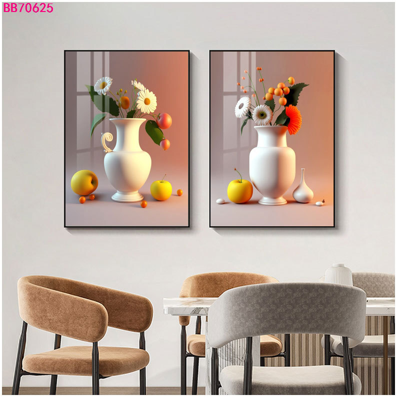 Dos pinturas decorativas mural mural comedor dormitorio pared de fondo porcelana de cristal de lujo simple nórdica moderna pintura muerta