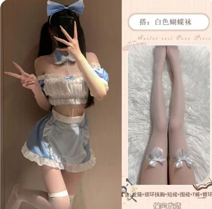장난꾸러기 메이드복 + H 흰 리본 양말