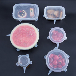 Silicone 6-Piece Set of Fresh-Keeping Lids, Multi-Functional Leak-Proof Plastic Wrap, Multi-Functional Silicone Water Cup Dust-Proof Lid, Bowl Lid