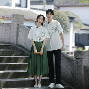 Graduation Guofeng Photograph 2024 Summer New Printed Shirt Middle School Students' Class Clothes suit Men's and Women's suit Performance Clothes