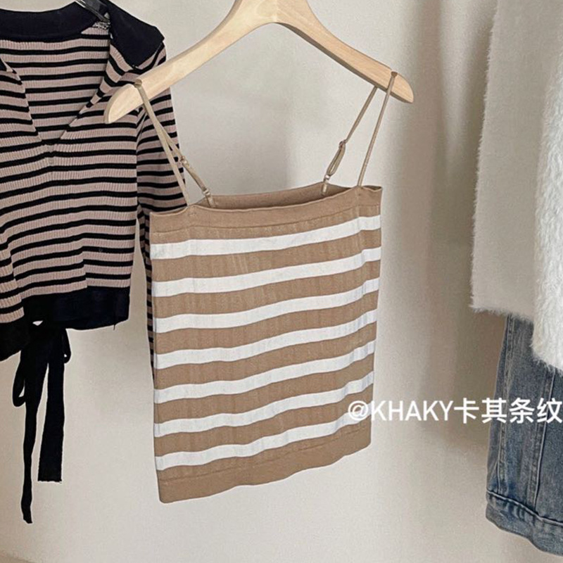Contraste de color rayado Punto Belleza espalda camisola montaña fija las mujeres interior y exterior desgaste bottoming chaleco Delgado