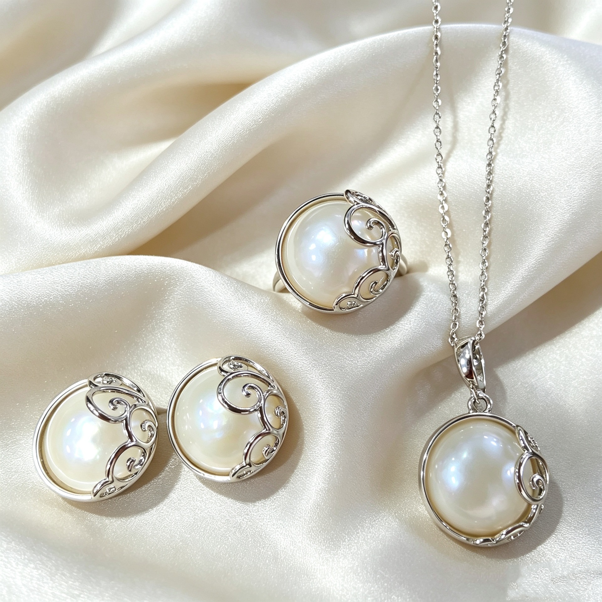 Mabe pearl earrings 14.5-15mm sea water mabe pearl S925 silver pin high-luster earrings white mabe pearl