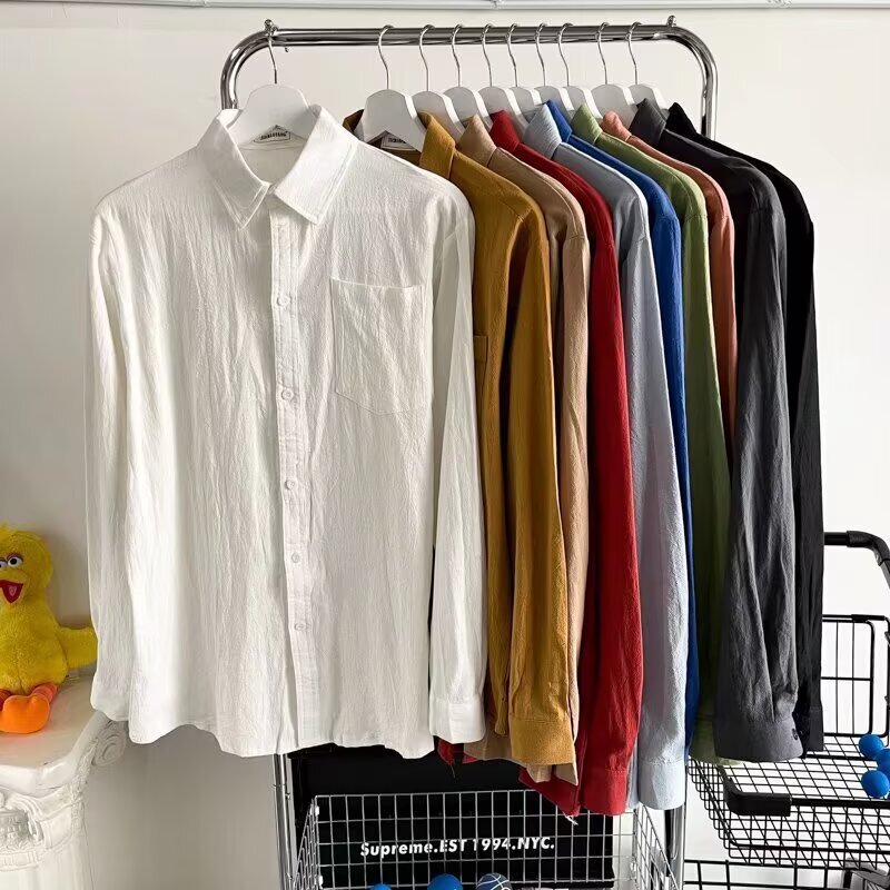 Pure Cotton Linen Long-Sleeved Shirts for Men and Women Spring and Autumn Hong Kong Style Loose British Business Casual Jackets Foreign Trade Cross-Border Wholesale