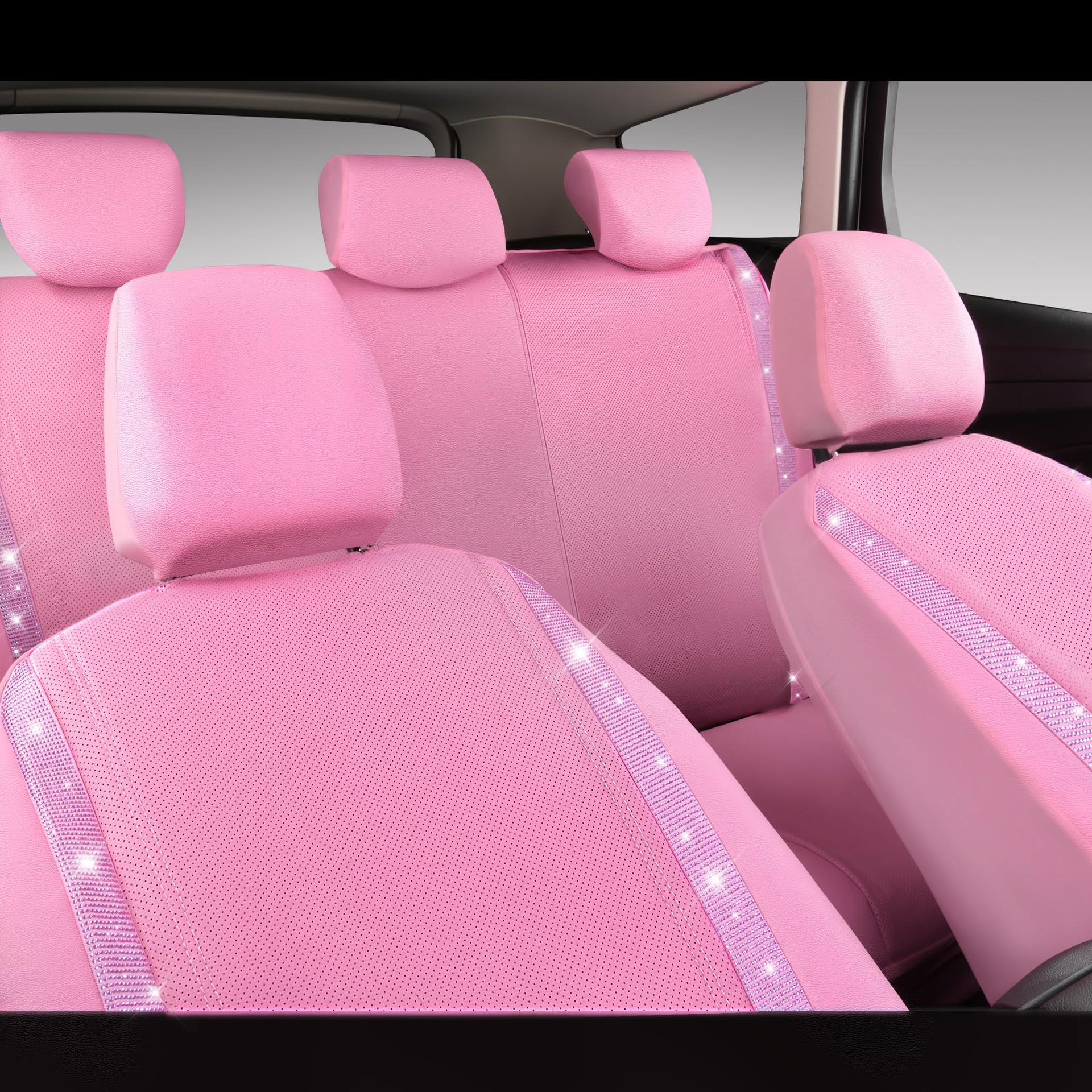 Diamond-Studded Car Seat Set, Rhinestone Car Seat Covers, Diamond Leather Car Seat Covers, Universal