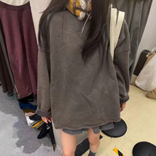 DUODUO简约纯色大版圆领加绒卫衣女休闲风宽松百搭套头中长款上衣