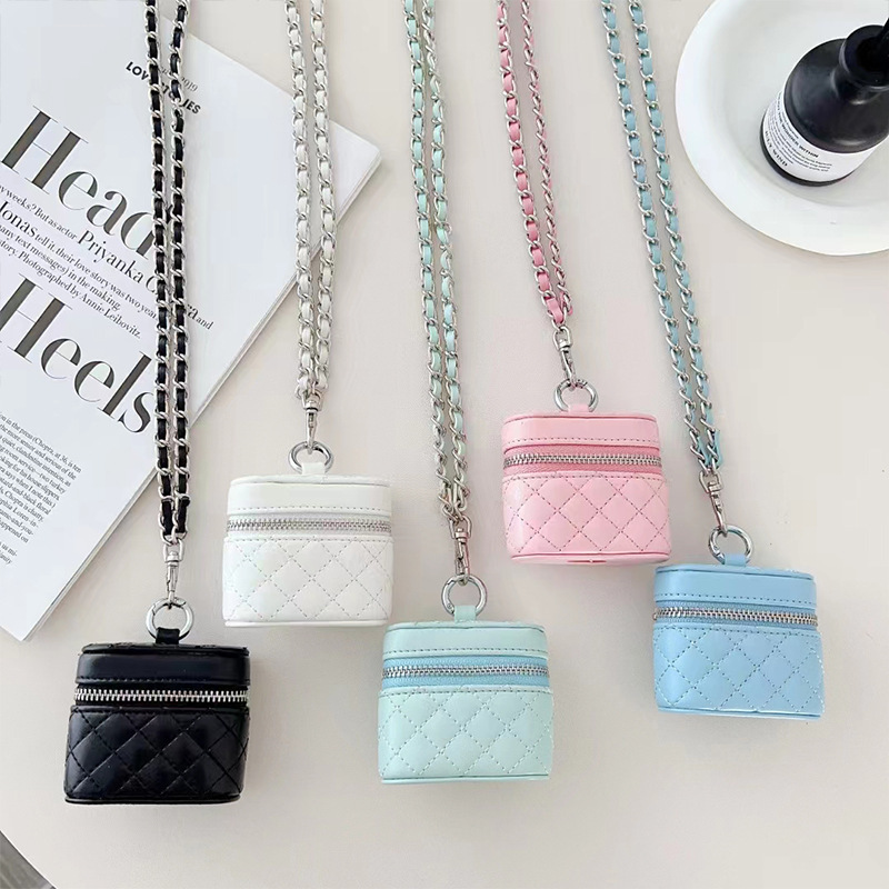Fresh and Simple Quilted Earphone Bag, Fashionable Chain Crossbody Bag, Women's Earphone Cover, Leather All-inclusive Universal Earphone Case