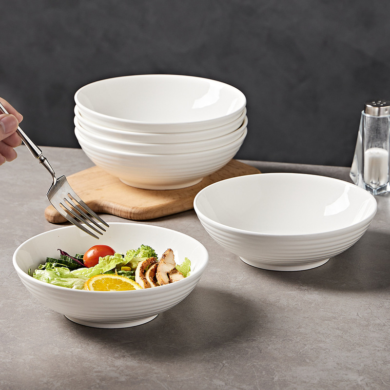 Pure White Underglaze Color Ceramic Household Ceramic Dishes Set Simple Tableware Commercial Soup Bowl Noodle Bowl Rice Bowl Porcelain Bowl