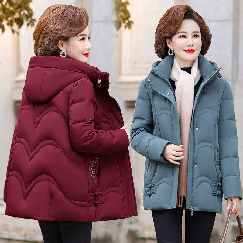 Пуховик для среднего и пожилого возраста для малышей, осенне-зимняя женская одежда 2023 года, утолщенное пальто для бабушки большого размера с хлопковой подкладкой в иностранном стиле