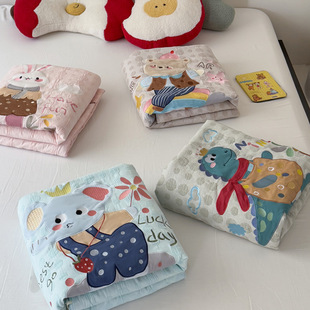 2025 New Style Cotton Three-Layer Yarn Jacquard Kidsren's Cartoon Soft and Cute Pure Cotton Embroidered Summer Quilt Quilt Core