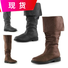 中世纪亚马逊独立站跨境外贸男靴长筒靴复古下翻边两穿大码女靴