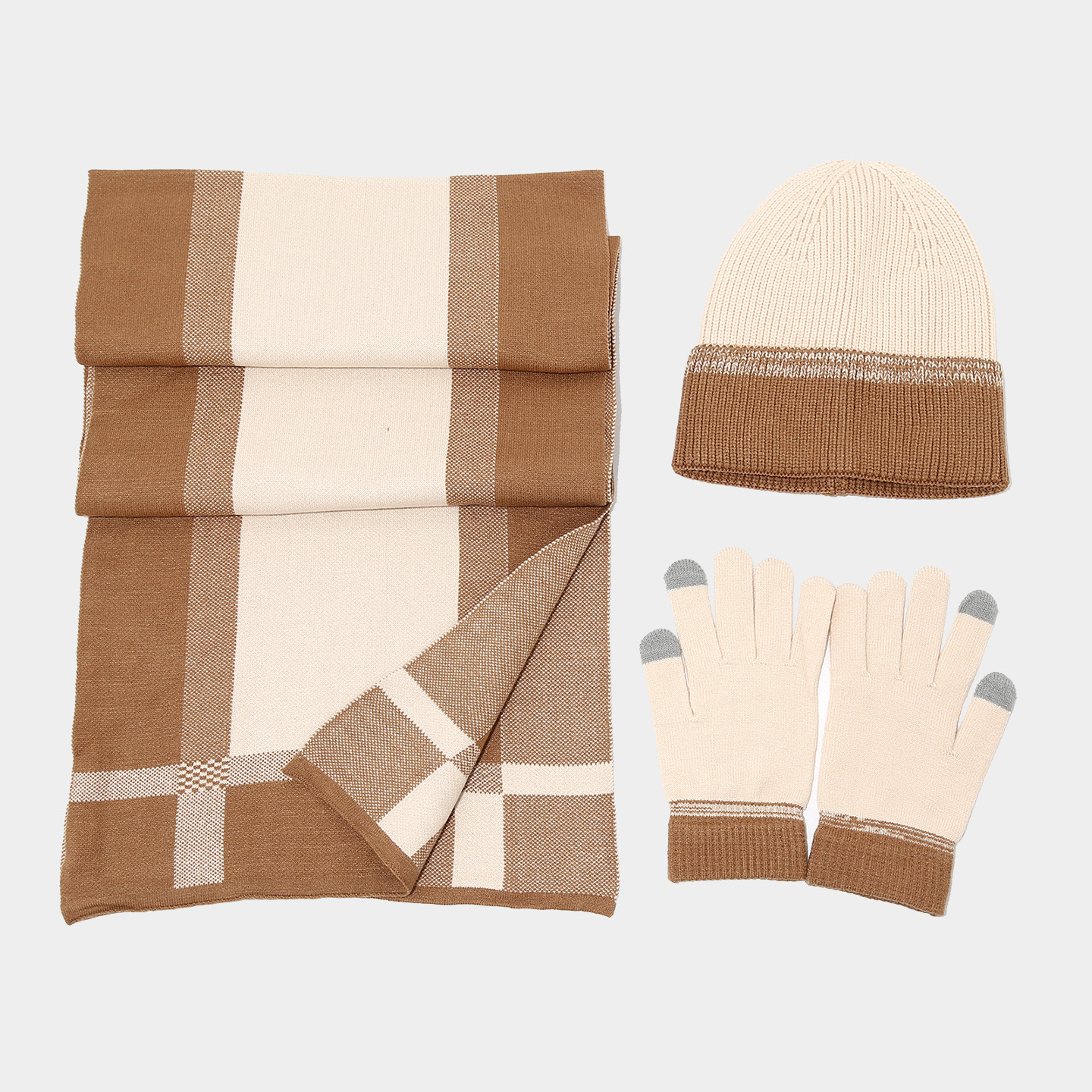 Sombrero bufandas guantes de tres piezas de alta sensación de hombre y mujer para engrosar el nuevo otoño y invierno de costura de moda de abrigo image 4