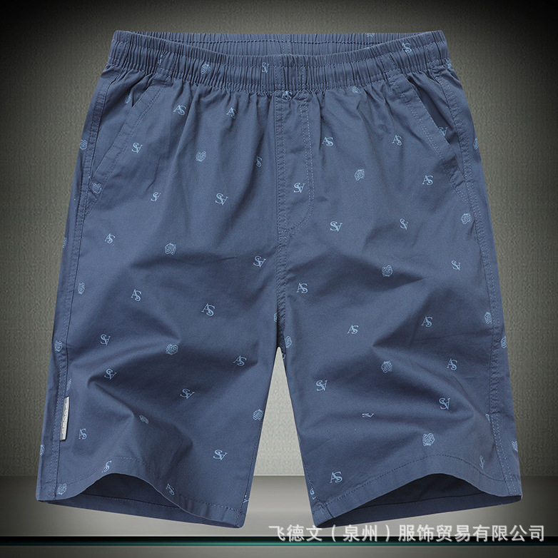 High-End 100% Pure/Cotton Casual Shorts Men's Summer Home Large Pants Men's Five-Quarter Pants Thin Straight Pants Print