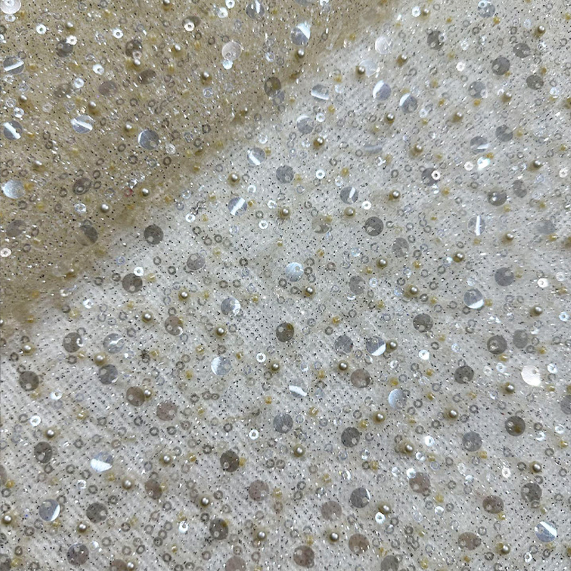 Fabricantes de comercio exterior transfronterizo punto bordado de polvo de polvo brillante tela vestido de boda ropa de moda tela