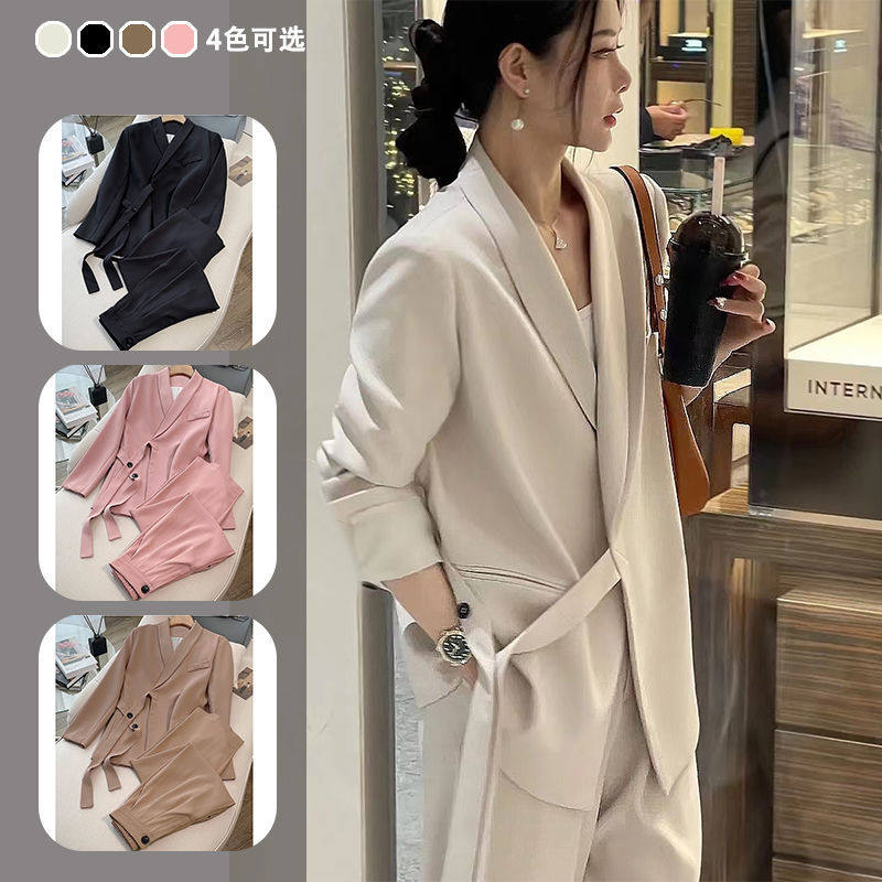 Bộ vest nữ hai mảnh dáng ôm thanh lịch, tay dài, phong cách công sở sang trọng — đen (bộ đồ), Kaki (bộ), Màu trắng nhạt (bộ), hồng (bộ)