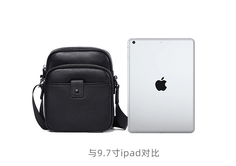 Túi đeo chéo nam da bò thật dáng đứng 18×8×21 cm — Màu đen chi tiết 11