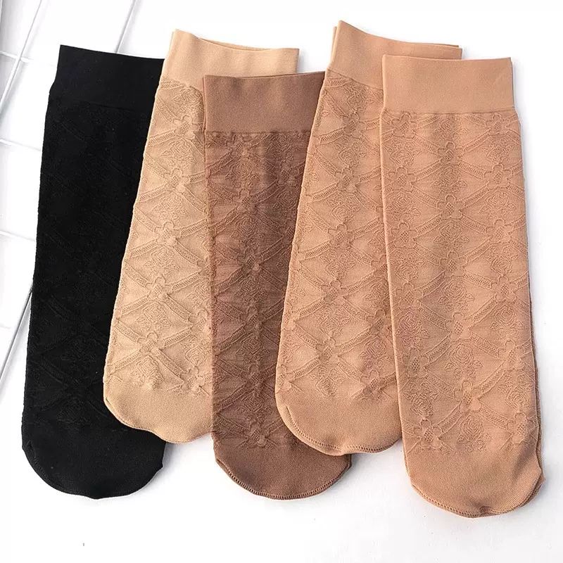 织花女士中筒丝袜加厚短袜妈妈蕾丝袜花边天鹅绒袜子天鹅绒质感