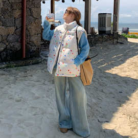 秋冬双面穿羊羔毛波点无袖棉外套马甲女保暖宽松慵懒风设计感马夹