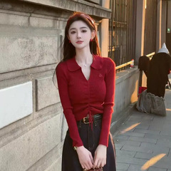 厚い包みの芯の紗はvネックのメリヤスの女性の新型の秋はやせて高級感がとても美しい上着を現します。