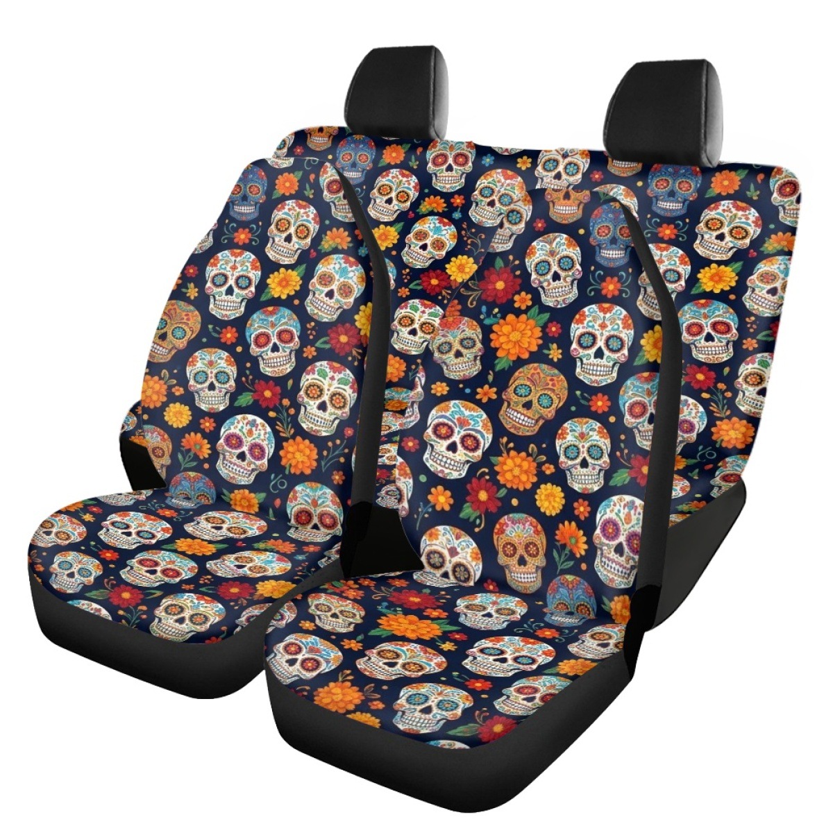 Cross-border Halloween-themed sugar skull pattern custom car seat covers, breathable and universal car seat cushions