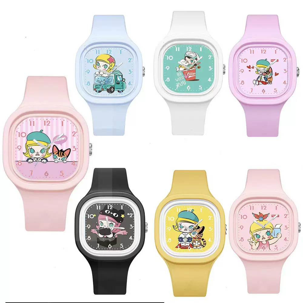 方形泡泡玛特labubu手表硅胶石英学生拉布布泰国跨境爆款卡通新款