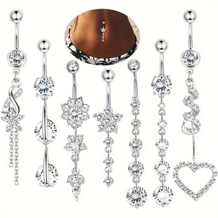 Cross-Border Hot-Selling Pendant Tassel Pendant Navel Button Hot Female Piercing Navel Jewelry Zircon Inlaid Stainless Steel Manufacturer