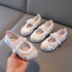 Hanfu embroidered children's shoes for girls, ethnic style performance shoes, handmade cloth shoes, ancient-style Han shoes for costume performances