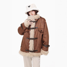 美式复古加绒羊羔毛皮衣一体机车服外套女2025年冬季加厚保暖棉服